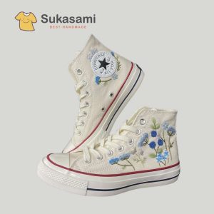 Converse Chuck Taylor-Embroidered Shoes-Flowers-Blue